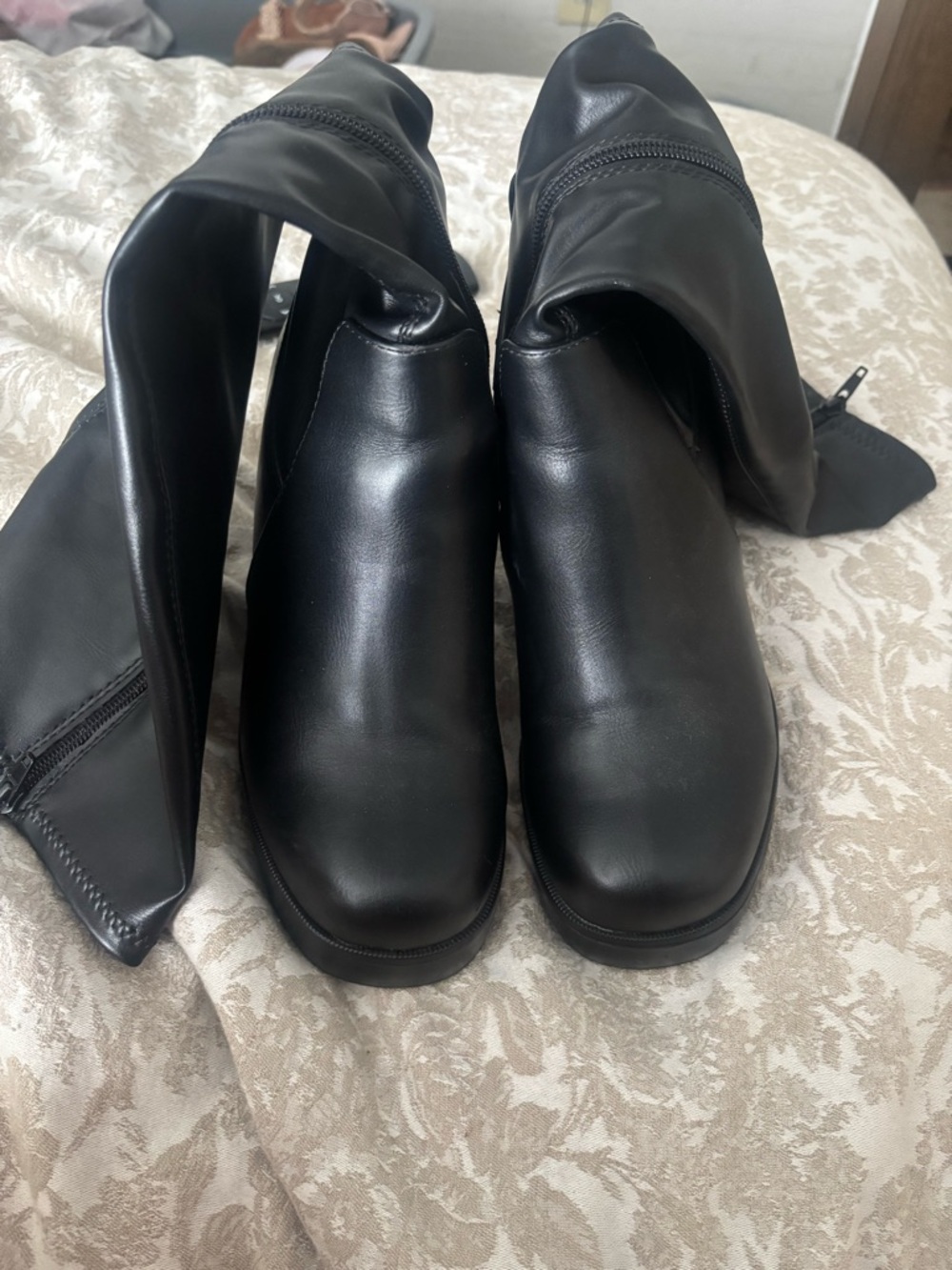 Black Faux Leather Tall Boots